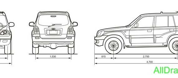 Hyundai Terracan (2008) (Хендай Терракан (2008)) - чертежи (рисунки) автомобиля